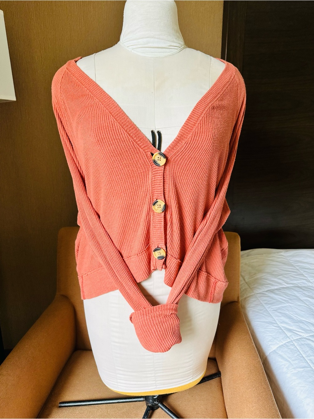 Free People Coral Button-Down Ribbed Cardigan Top M L